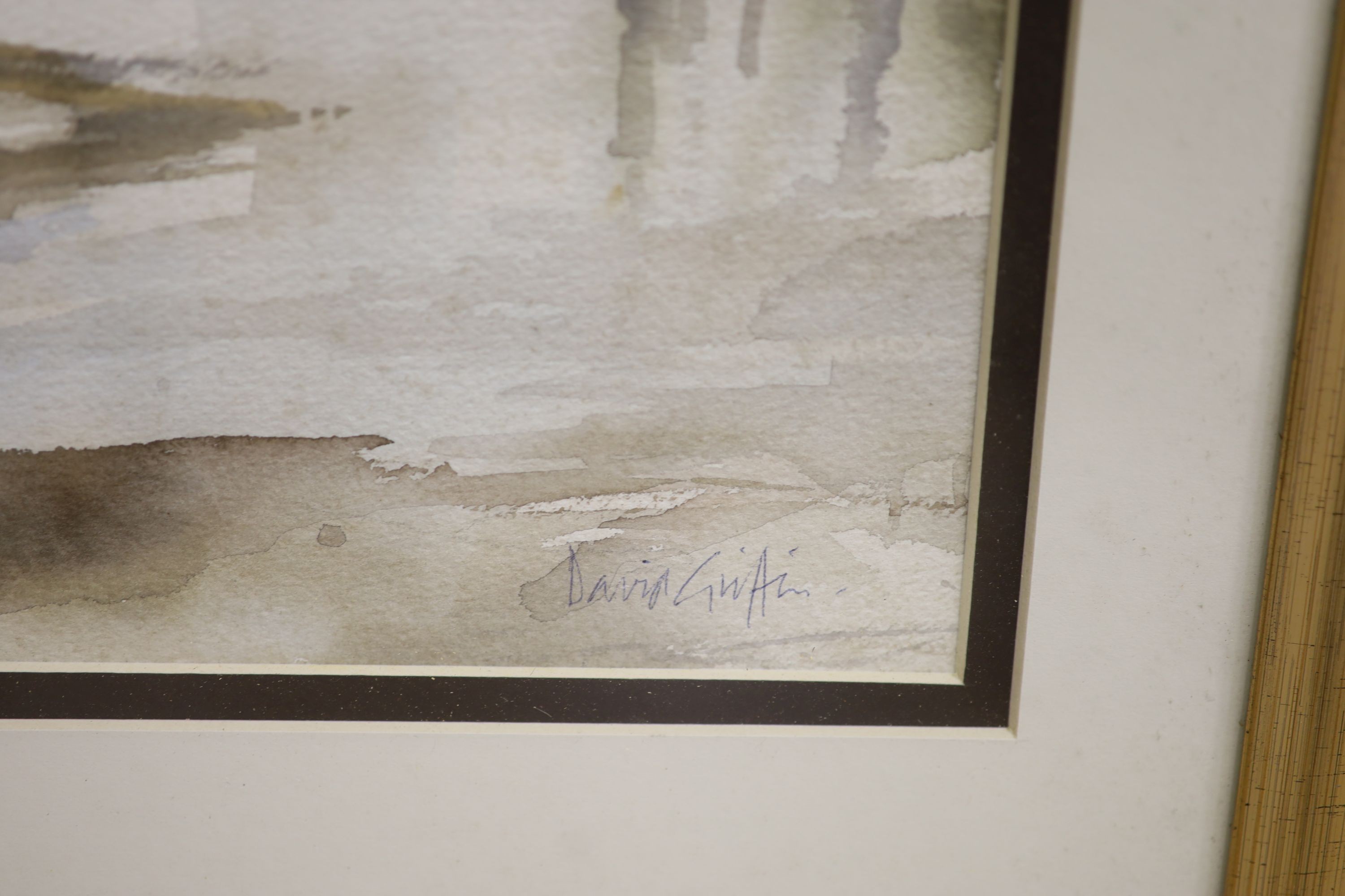 David Griffin Wapping Group (1952-2002), watercolour, Estuary scene, signed, 34 x 43cm